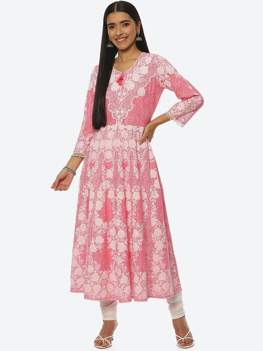 

Rangriti Women Floral Printed Anarkali Kurta, Pink