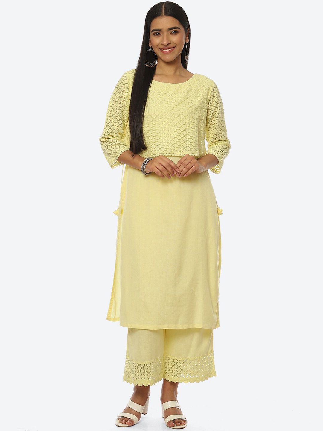 

Rangriti Self Design Kurta with Palazzos, Yellow
