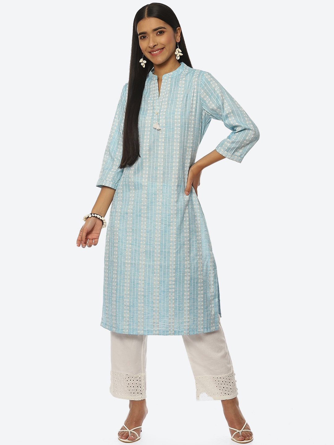 

Rangriti Women Ethnic Motif Striped Kurta, Blue