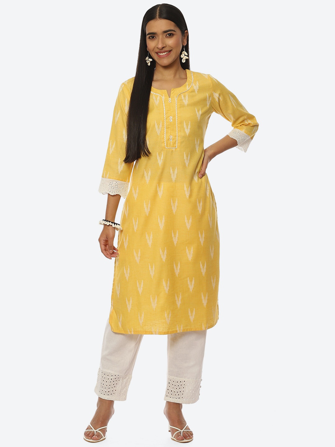 

Rangriti Women Plus Size Ethnic Motifs Printed Kurta, Yellow