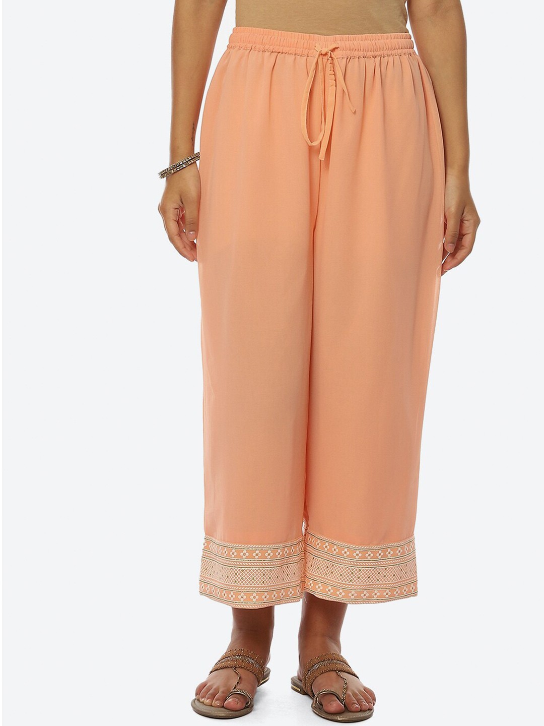 

Rangriti Women Ethnic Motifs Hem Design Ethnic Palazzos, Peach