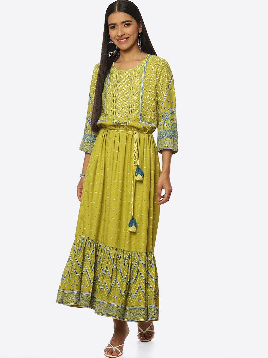 

Rangriti Floral Printed A-Line Maxi Dress, Green