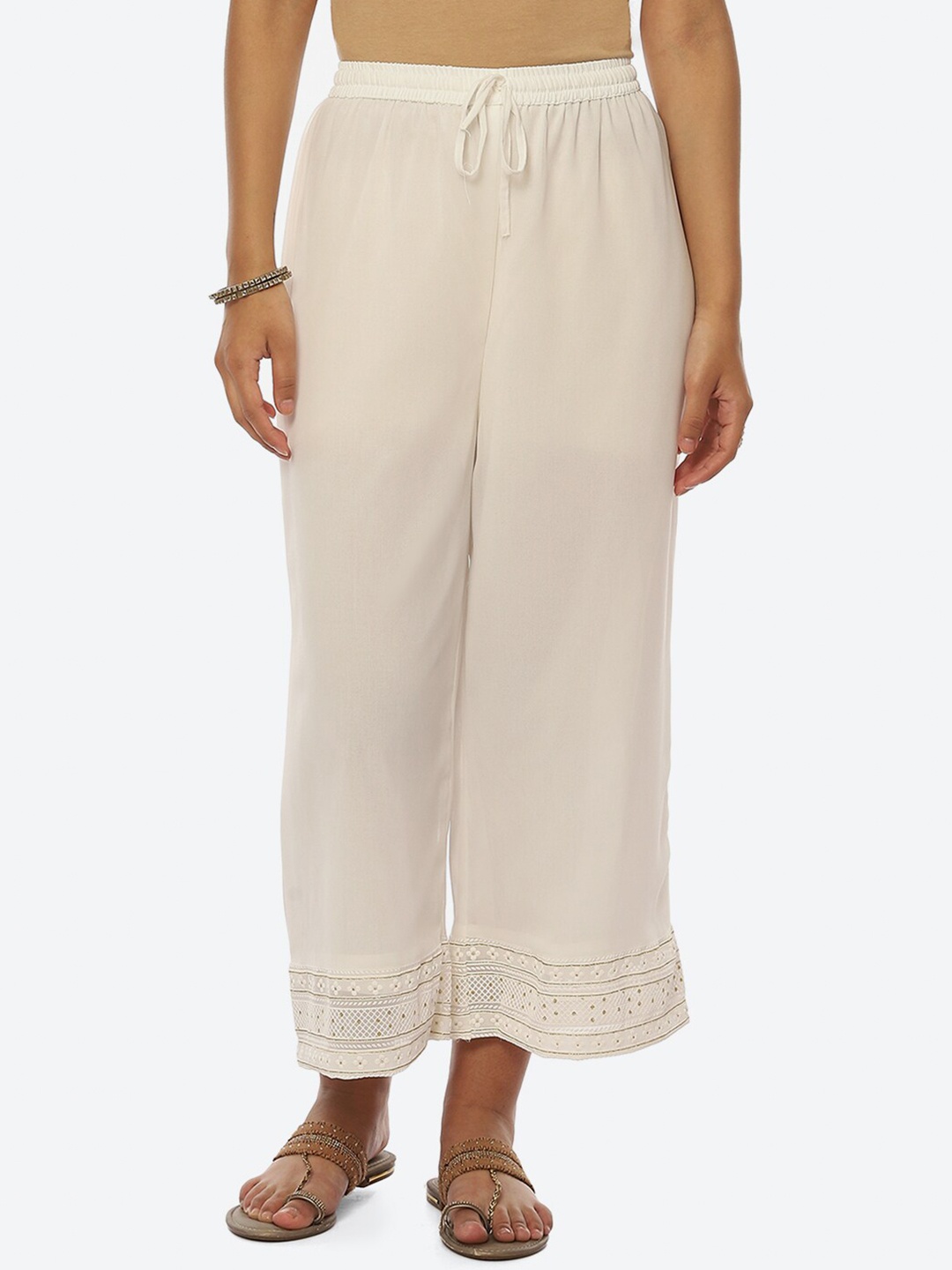 

Rangriti Women Wide Leg Ethnic Palazzos, White