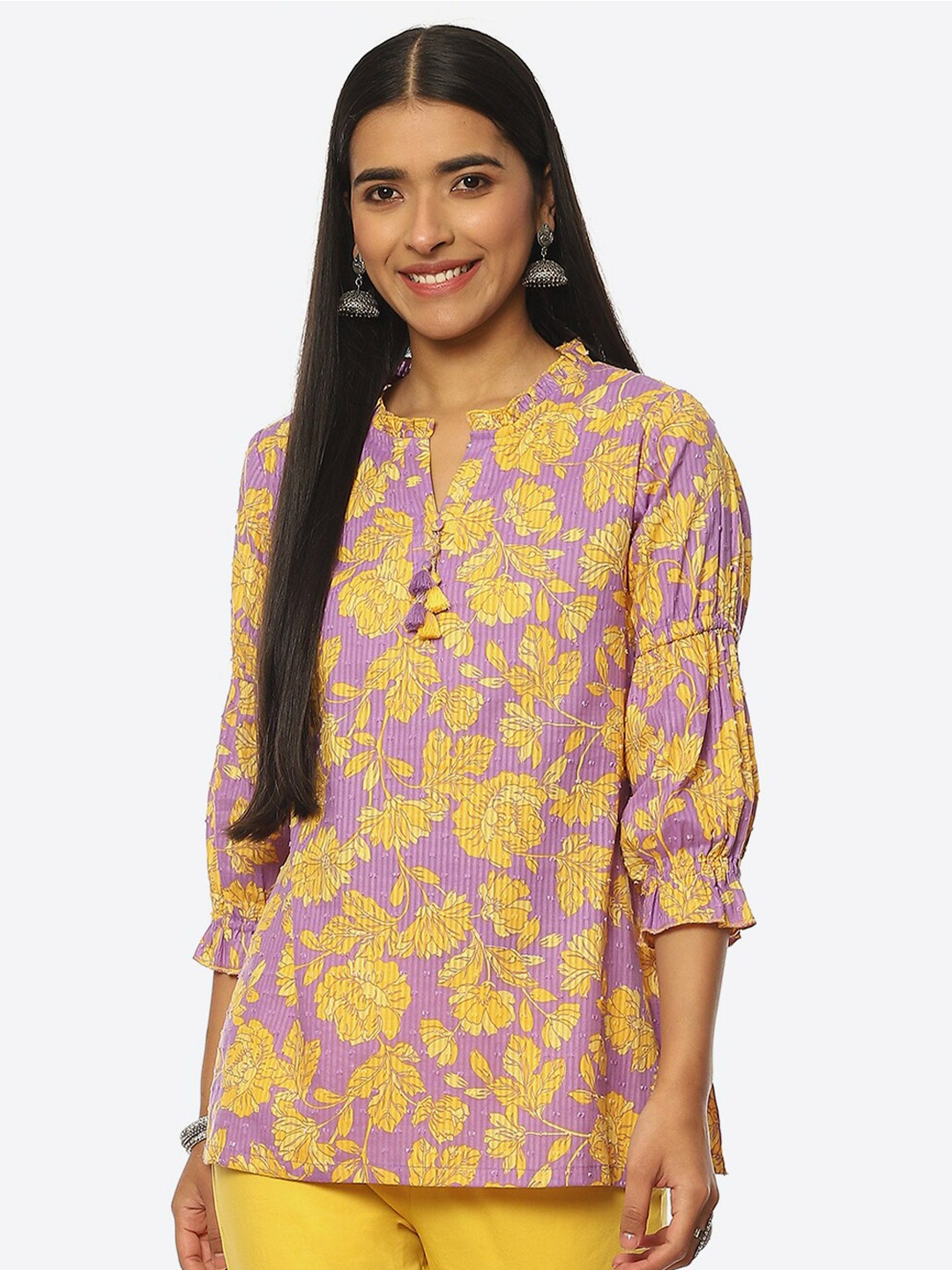 

Rangriti Floral Print Cotton Top, Lavender