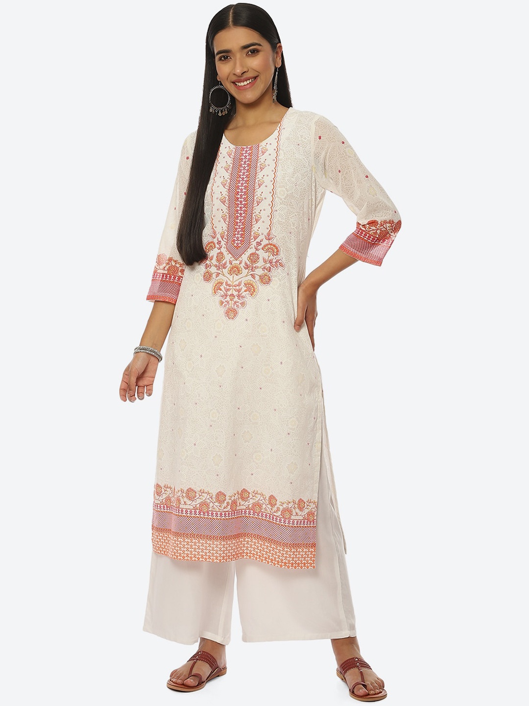 

Rangriti Women Ethnic Motifs Printed Cotton Kurta, White