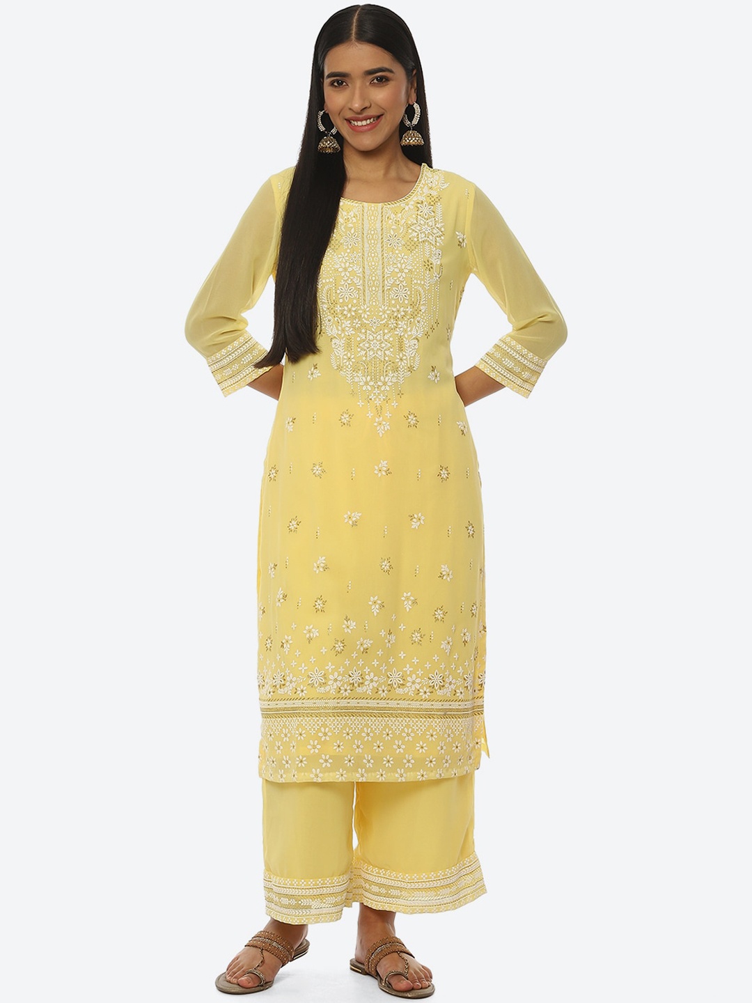 

Rangriti Women Ethnic Motifs Printed Straight Kurta, Yellow