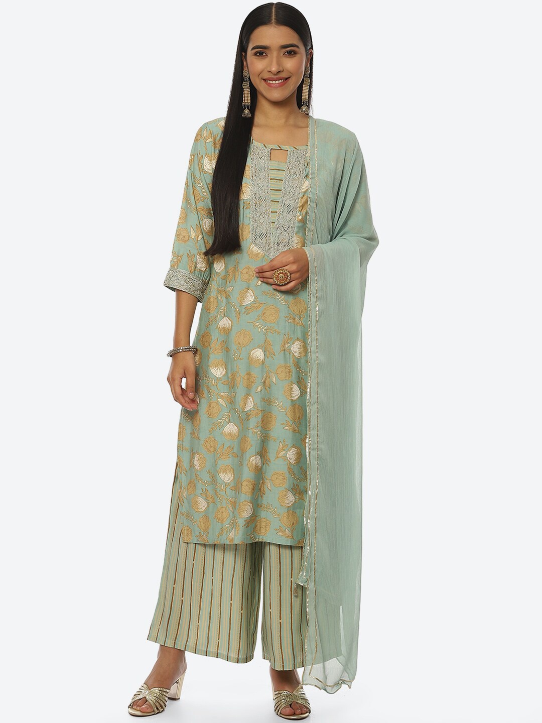 

Rangriti Women Floral Printed Kurta With Palazzos & Dupatta, Blue