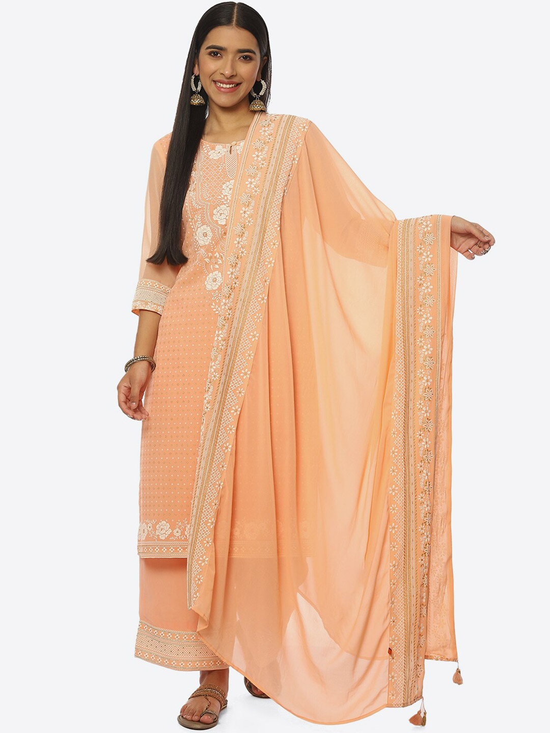 

Rangriti Floral Printed Dupatta, Peach