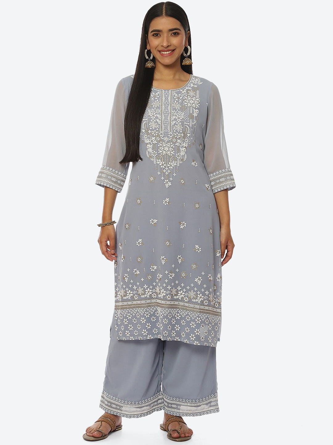 

Rangriti Women Round Neck Ethnic Motifs Printed Kurta, Blue