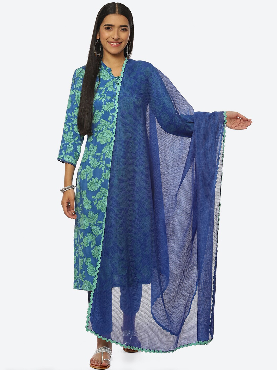 

Rangriti Checked Dupatta, Blue