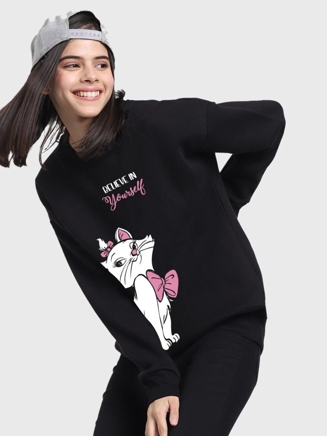 

Bewakoof Women Typography Printed Oversized Sweatshirt, Black