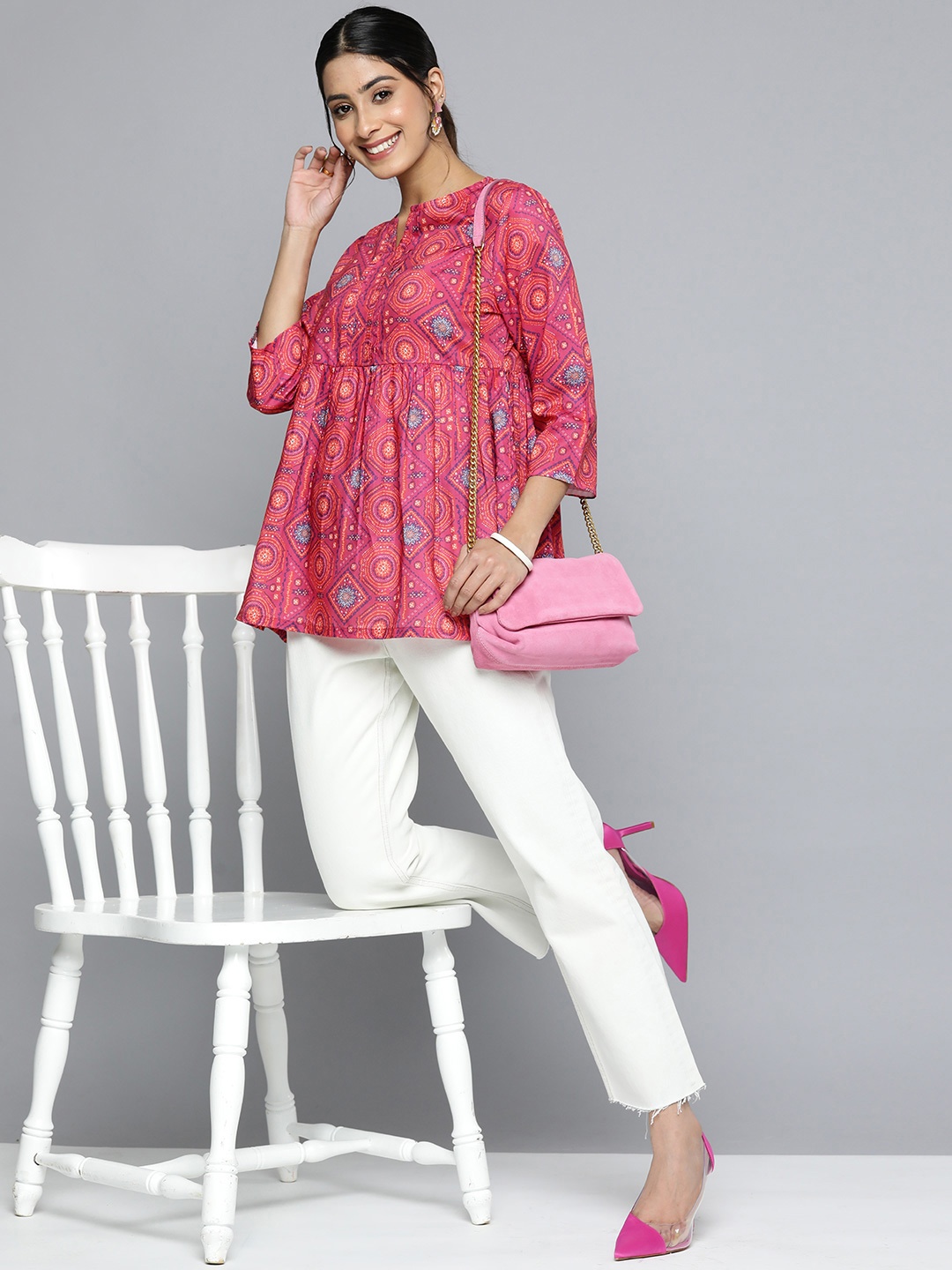 

HERE&NOW Geometric Print Ethnic Top, Pink