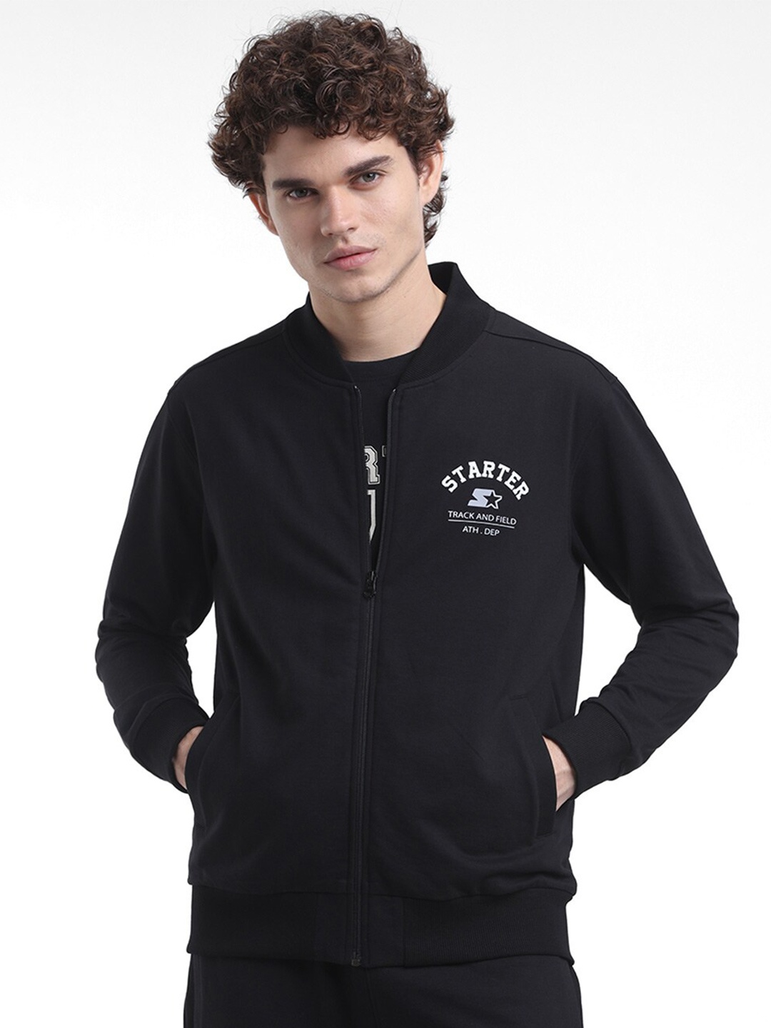 

STARTER Men Mock Neck Front-Open Sweatshirt, Black