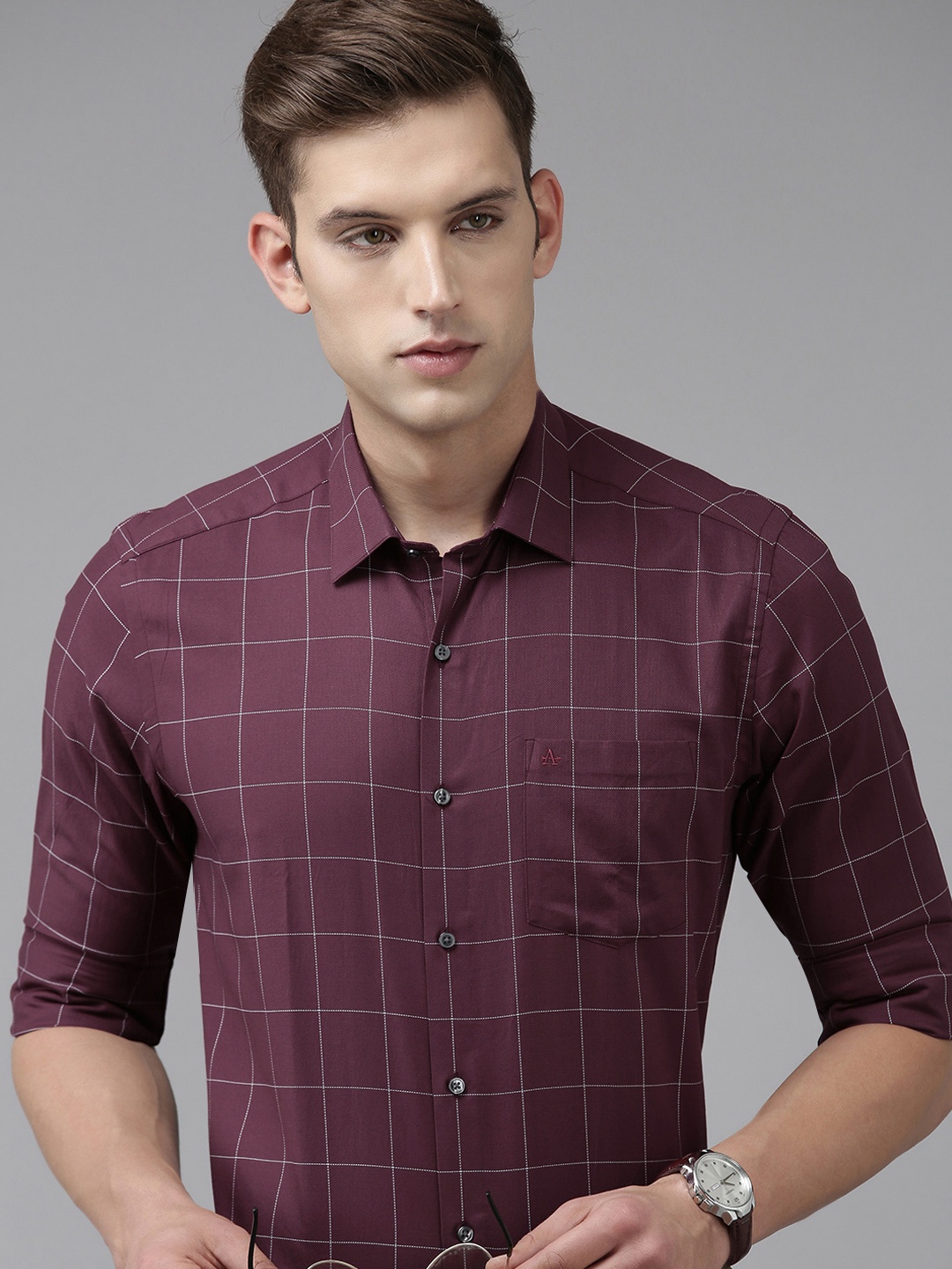 

Arrow Original Slim Fit Checked Pure Cotton Formal Shirt, Maroon