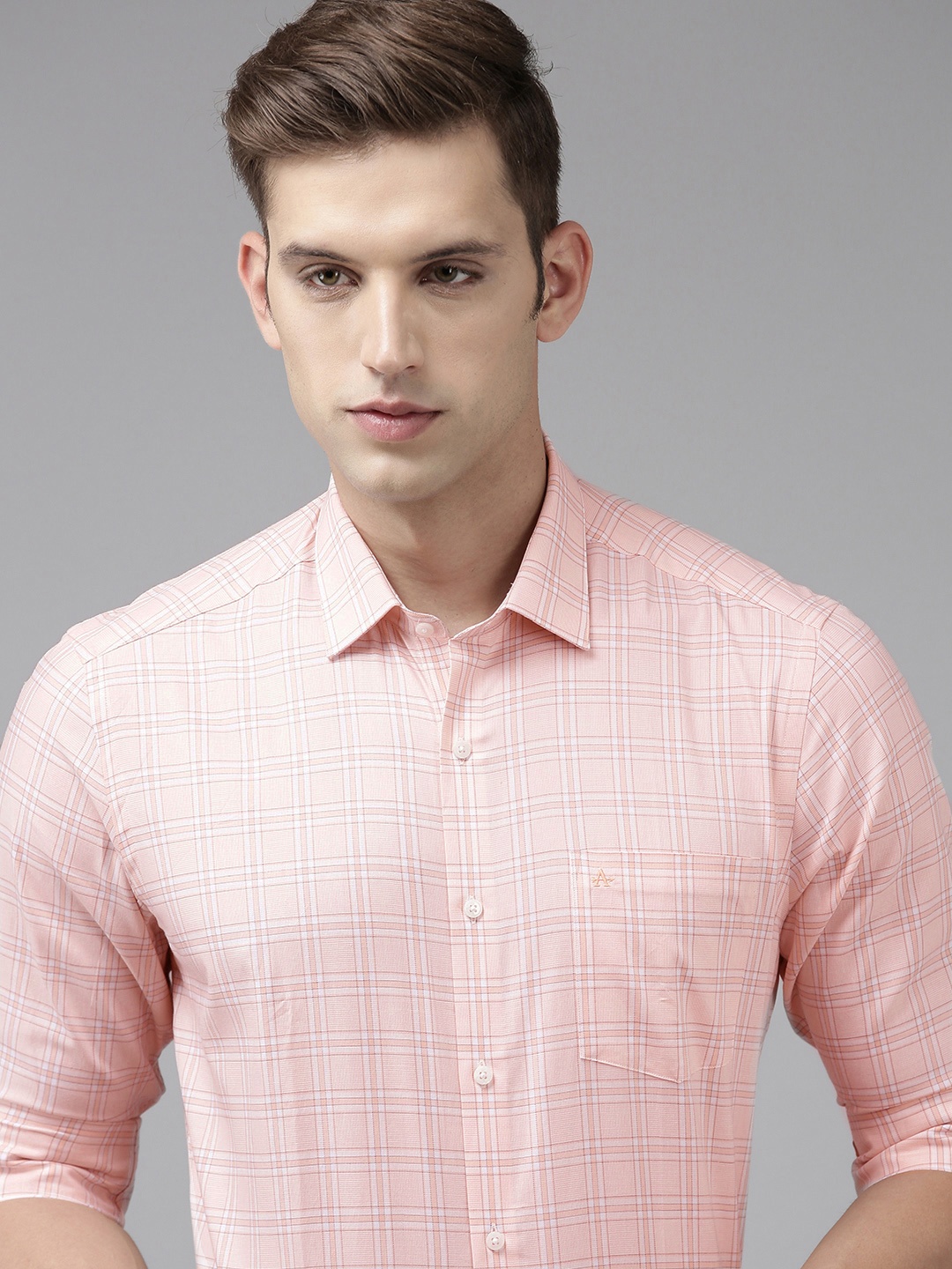 

Arrow Original Slim Fit Checked Pure Cotton Formal Shirt, Peach