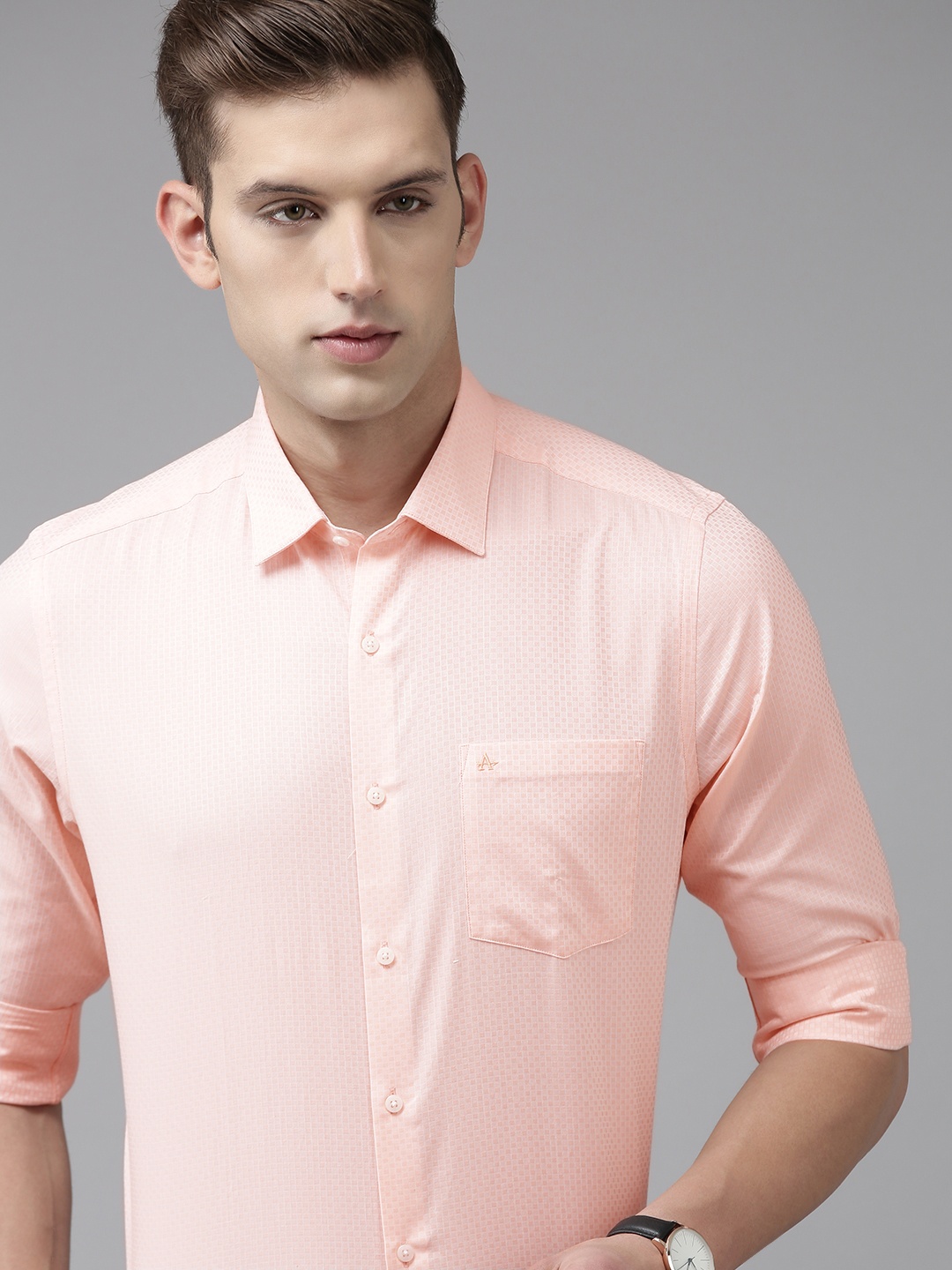 

Arrow Original Slim Fit Self-Design Micro-Checks Pure Cotton Formal Shirt, Orange