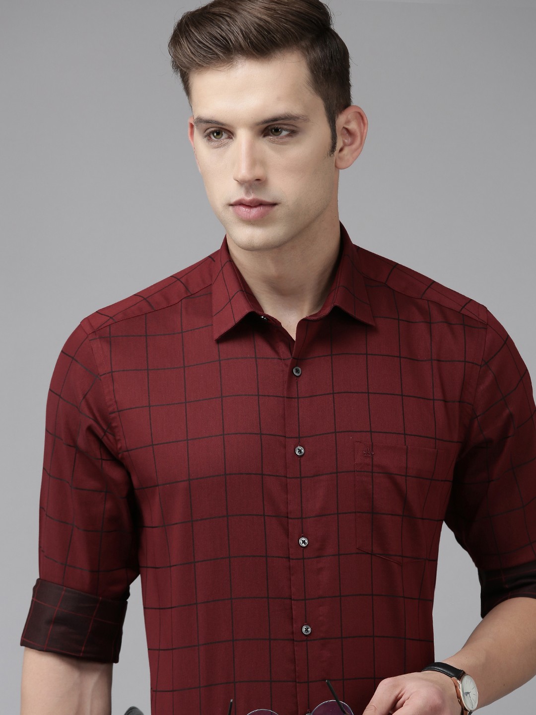 

Arrow Original Slim Fit Checked Formal Shirt, Maroon