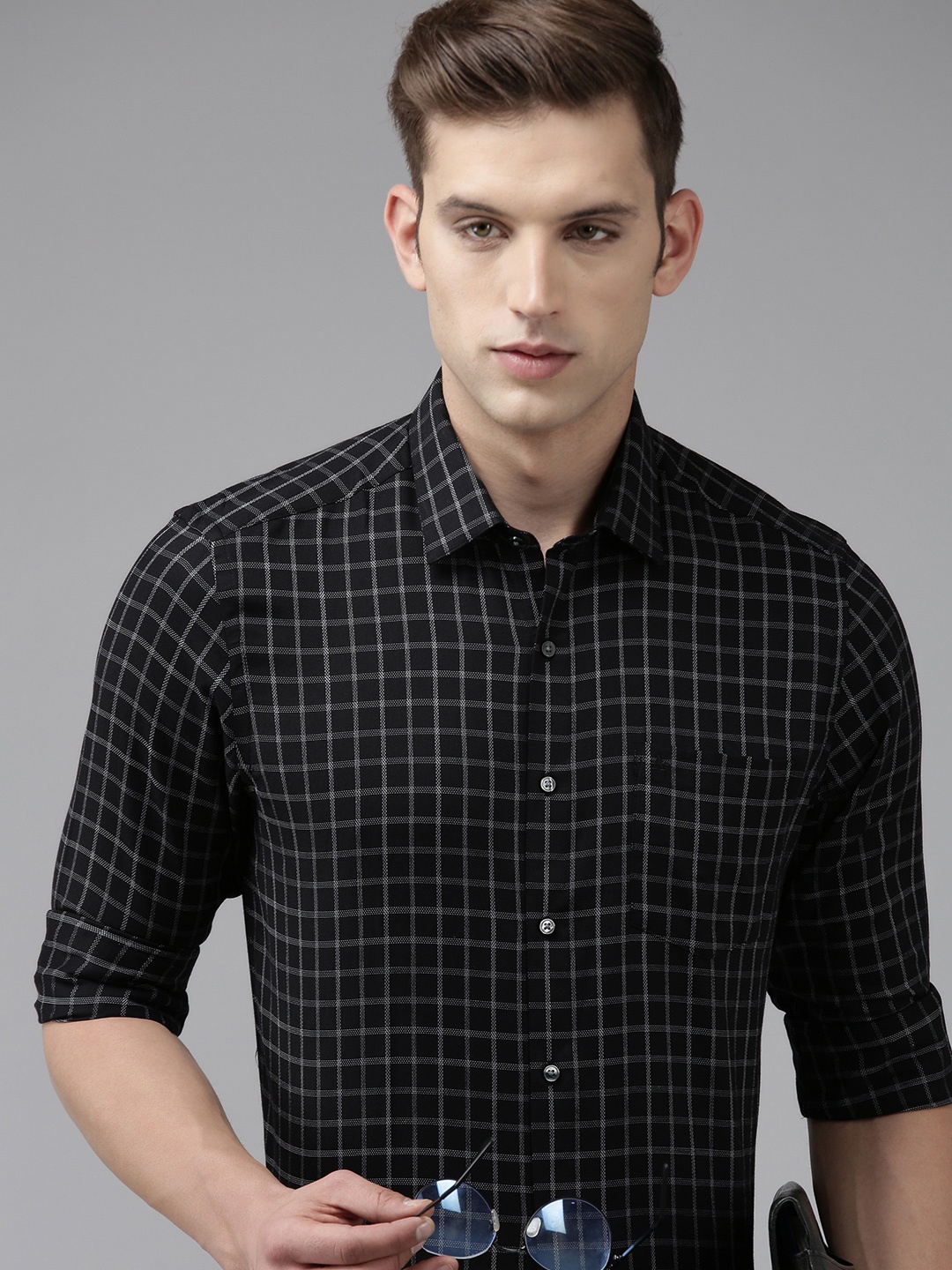 

Arrow Men Pure Cotton Original Slim Fit Opaque Checked Casual Shirt, Black
