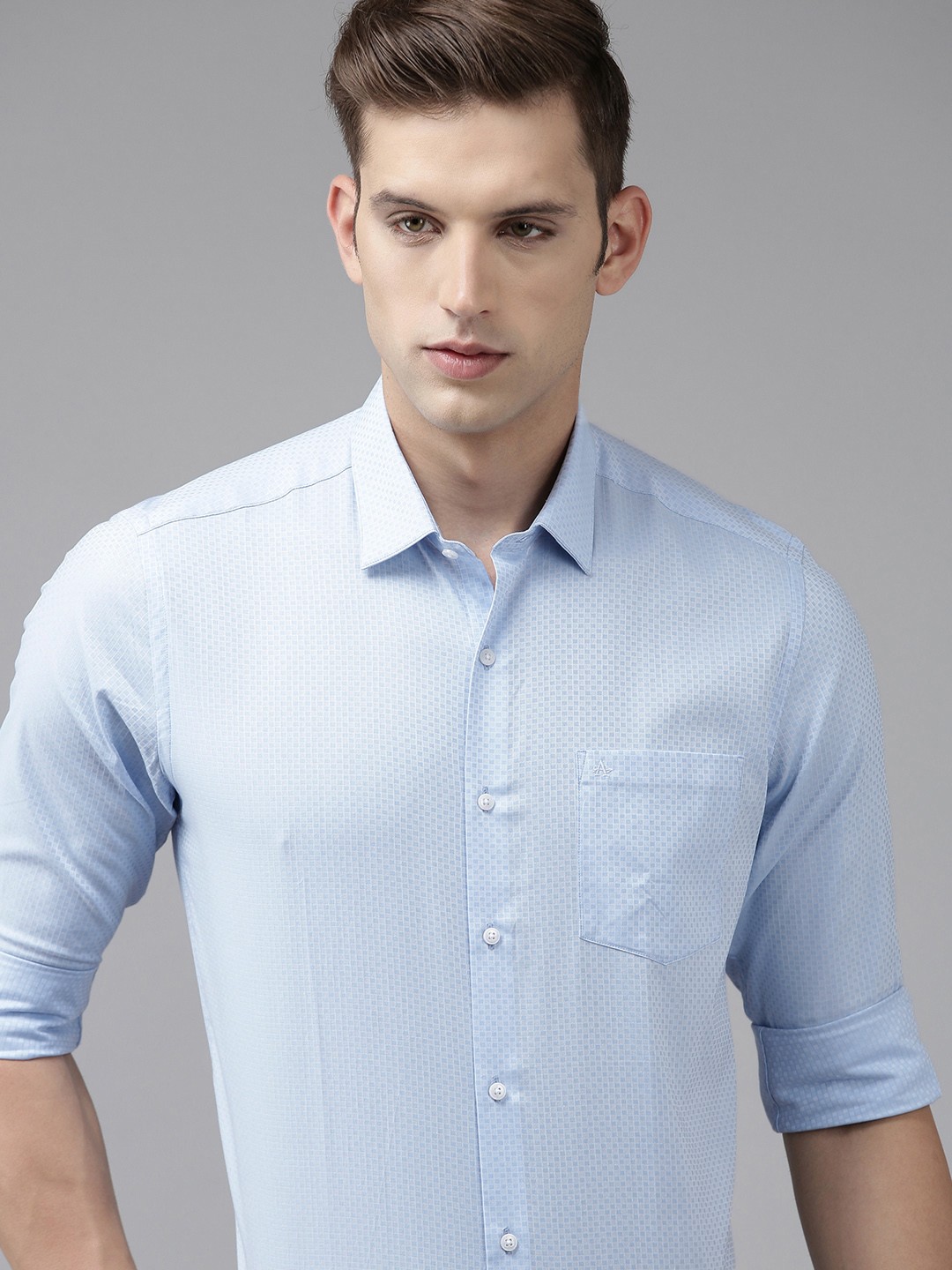 

Arrow Pure Cotton Self Design Textured Original Slim Fit Opaque Formal Shirt, Blue