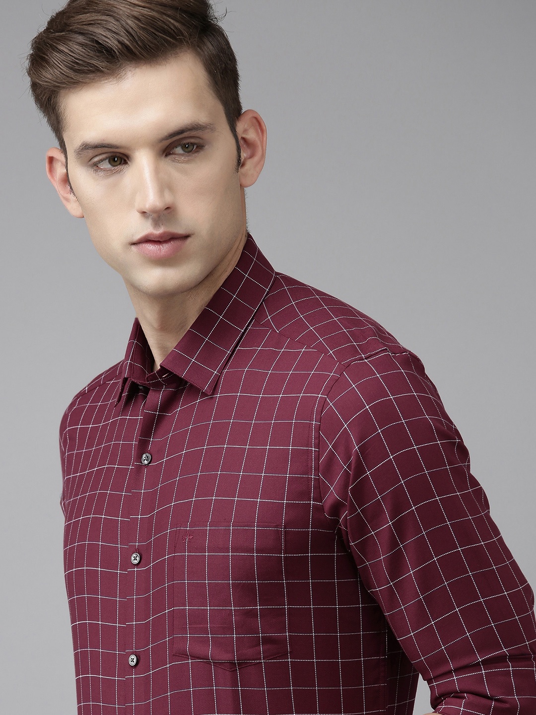 

Arrow Pure Cotton Original Slim Fit Windowpane Checked Formal Shirt, Maroon