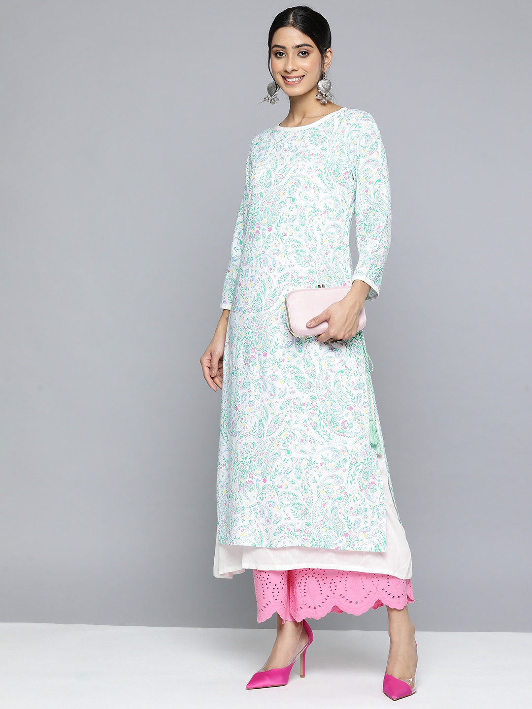 

HERE&NOW Floral Printed Straight Kurta, White