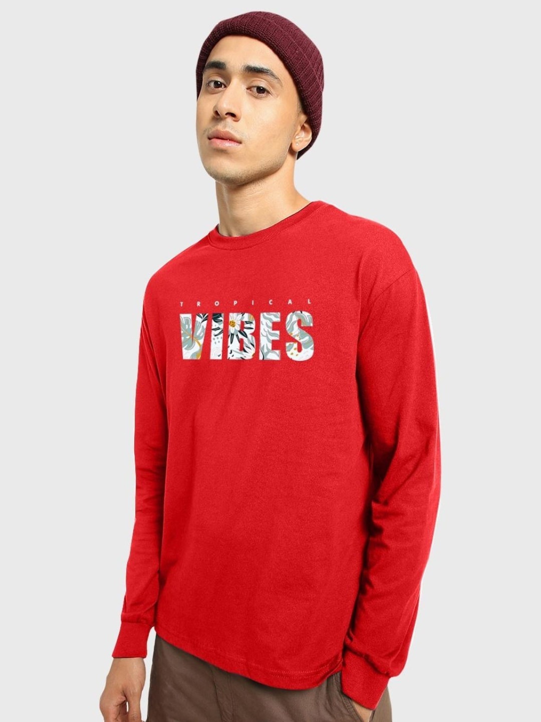 

Bewakoof Cotton Typography Printed Oversized T-shirt, Red