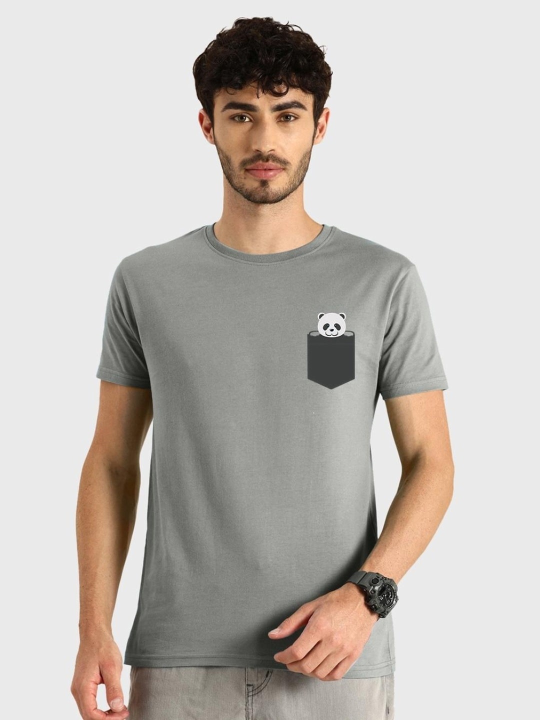 

Bewakoof Men Round Neck Cotton T-shirt, Grey