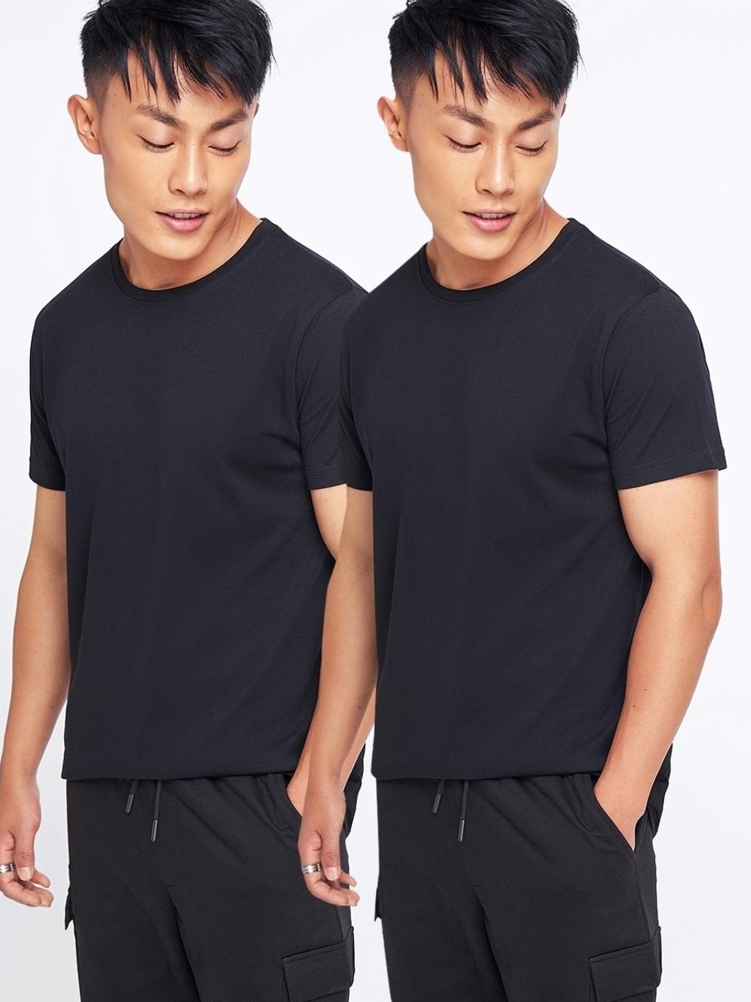 

Bewakoof Men Pack Of 2 Regular Fit Cotton T-shirt, Black
