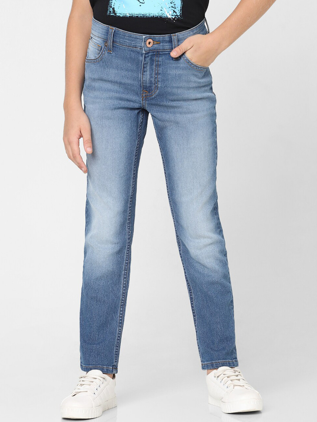 

Jack & Jones Junior Boys Clark Straight Fit Heavy Fade Cotton Jeans, Blue