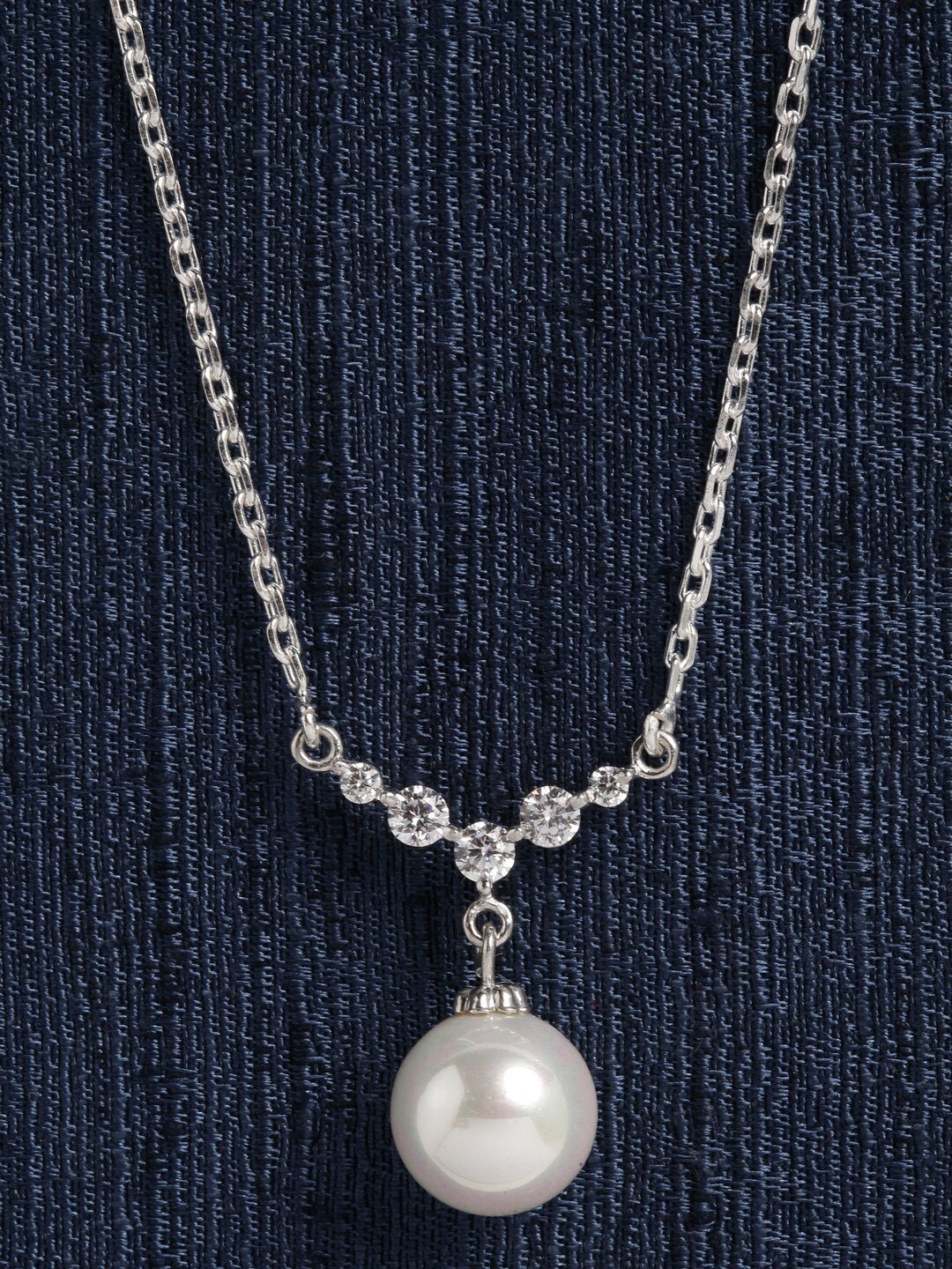 

Clara 92.5 Sterling Silver Rhodium-Plated & Pearl Studded Pendant With Chain