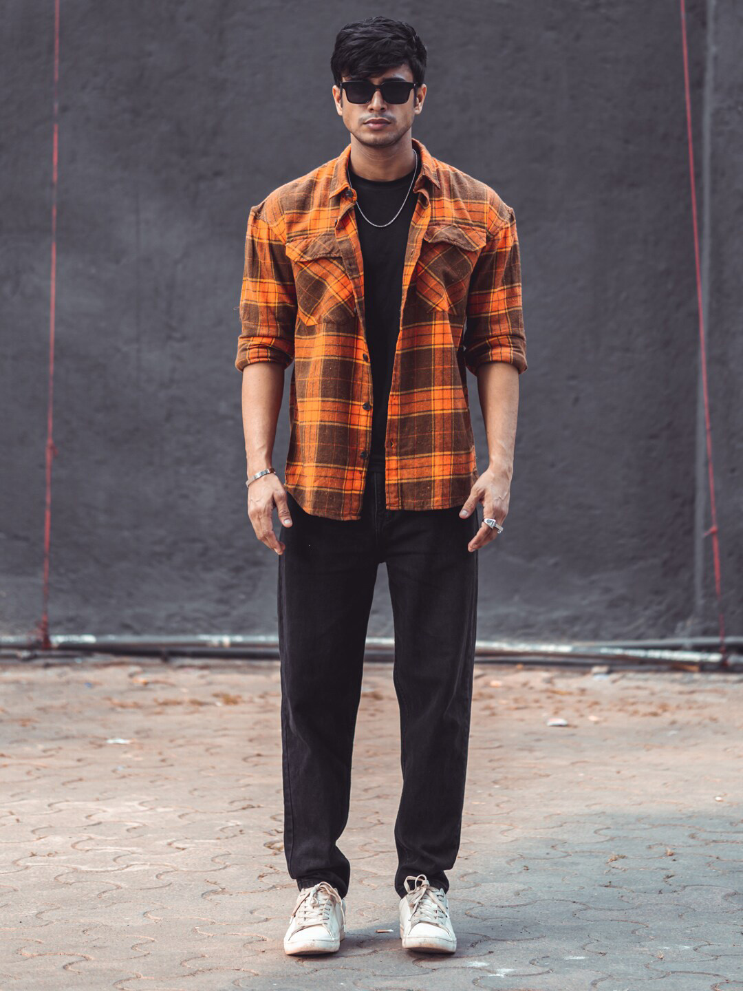 

Powerlook Men Slim Fit Tartan Checks Checked Casual Shirt, Orange