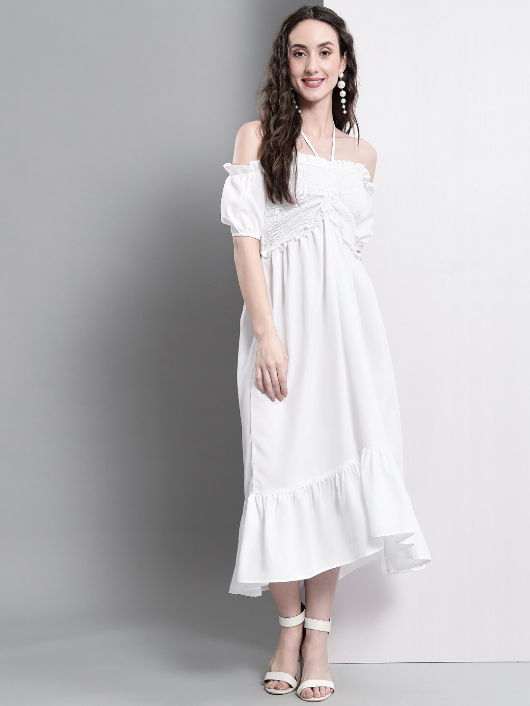 

Darzi White Off-Shoulder Midi Dress