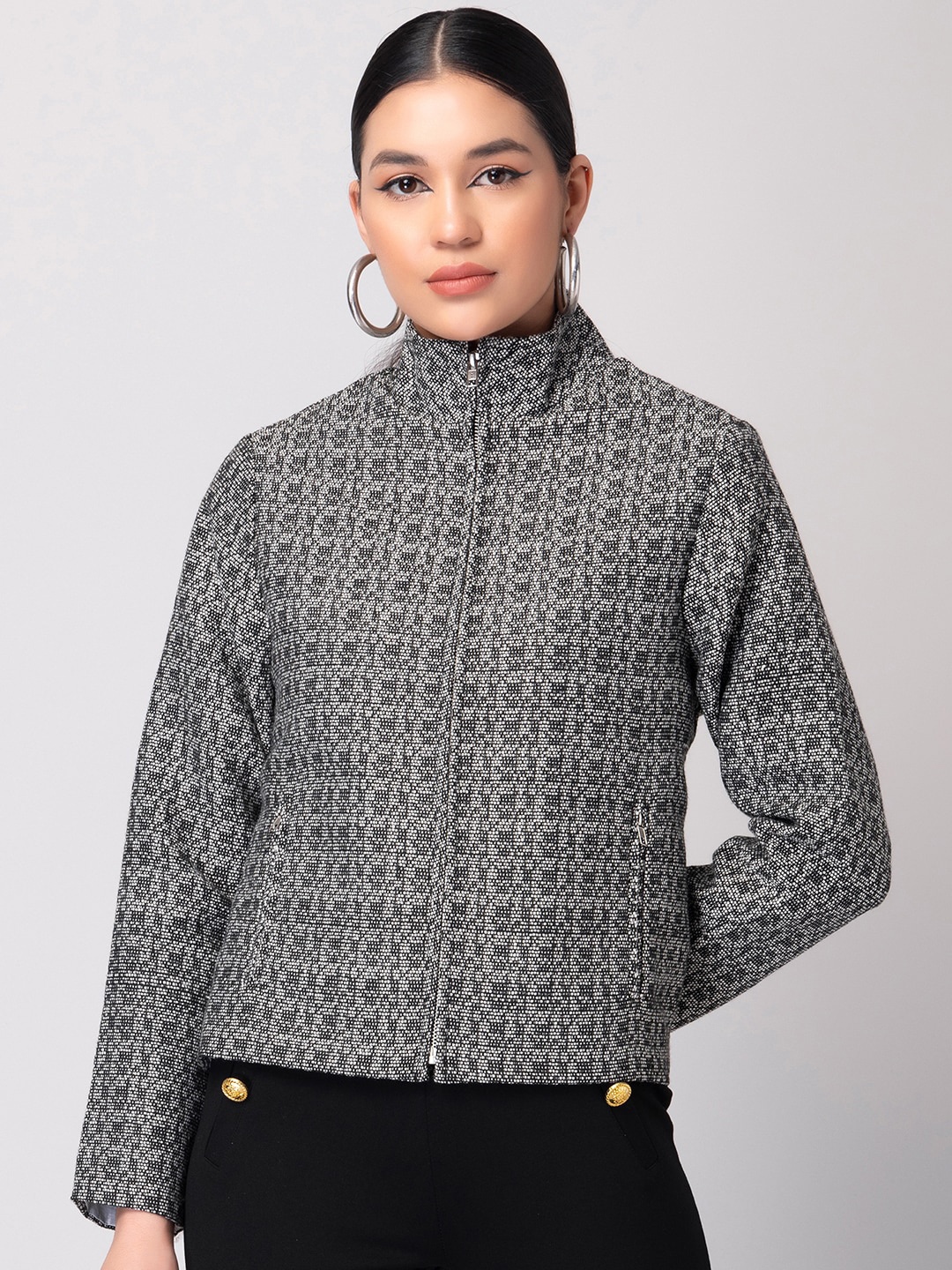 

FabAlley Women Geometric Tailored Jacket, Black