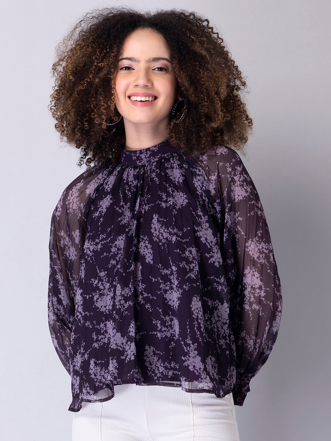 

FabAlley Floral Print Georgette Top, Lavender