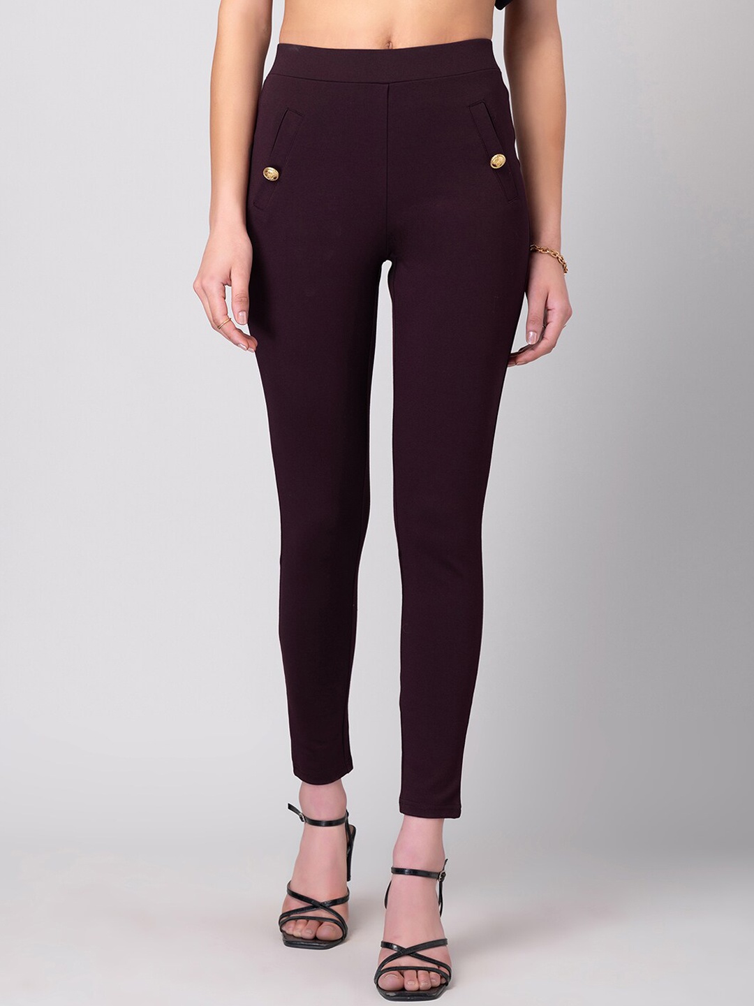 

FabAlley Button Detailing Ankle-Length Leggings, Purple