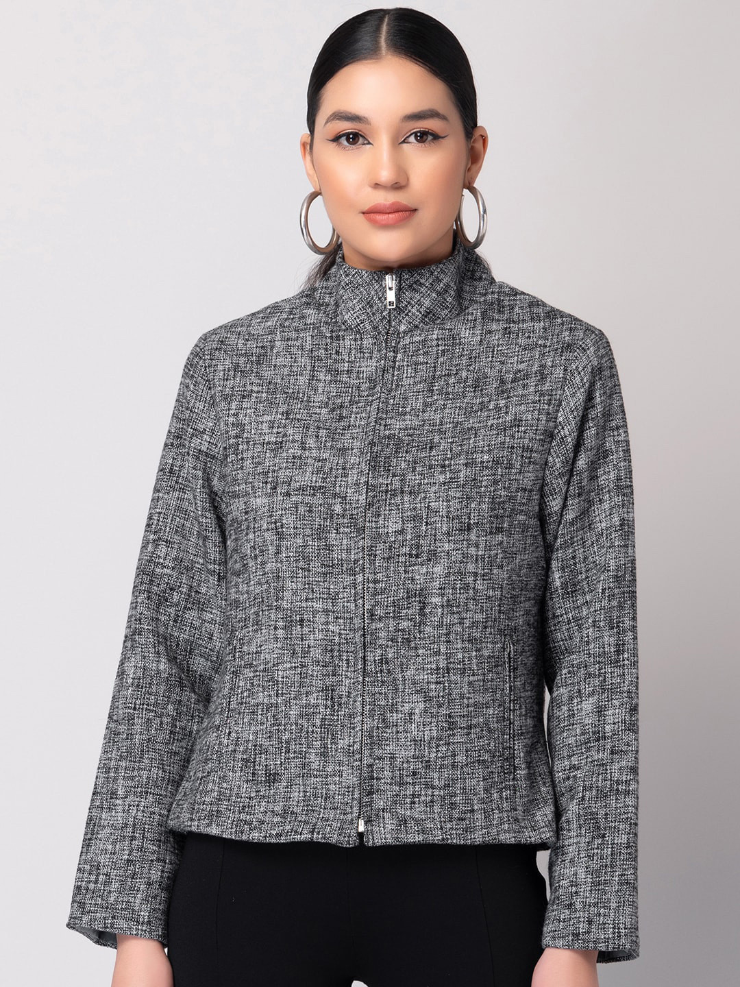 

FabAlley Women Zippered Bomber Jacket, Black