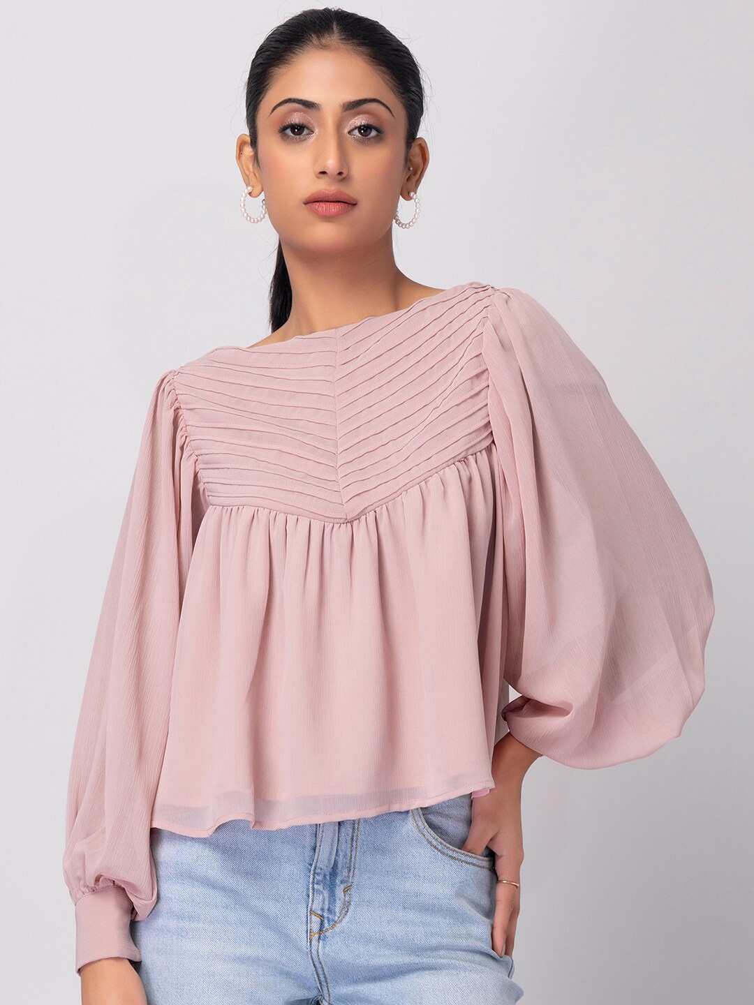 

FabAlley Georgette Pleated Top, Pink