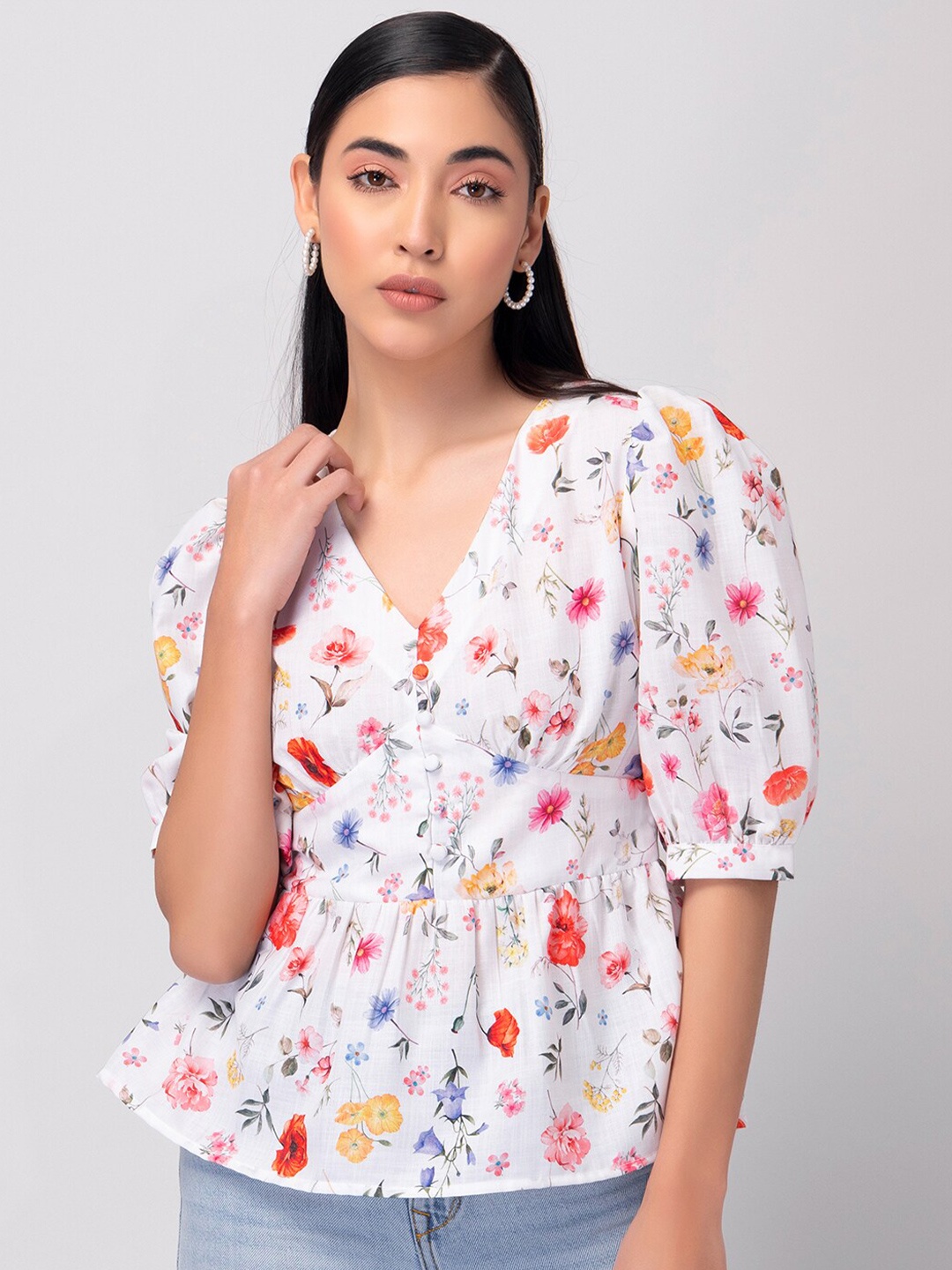 

FabAlley Floral Print Empire Top, White