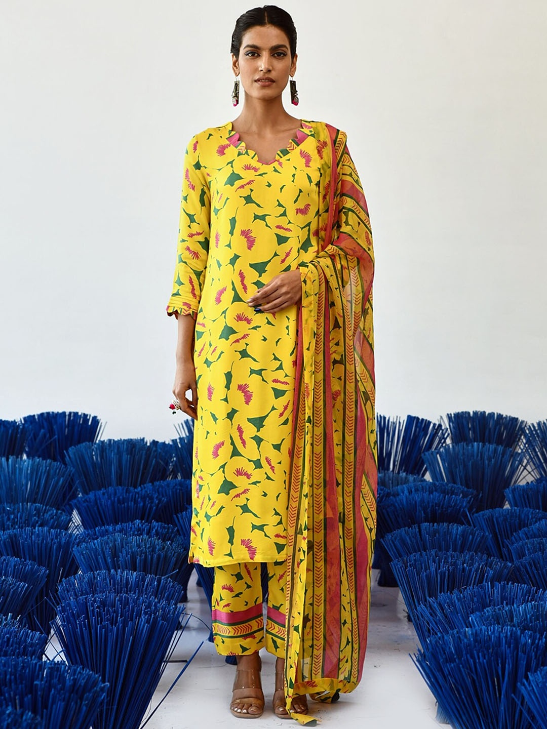 

Baise Gaba Printed Kurta with Trousers & Dupatta, Yellow
