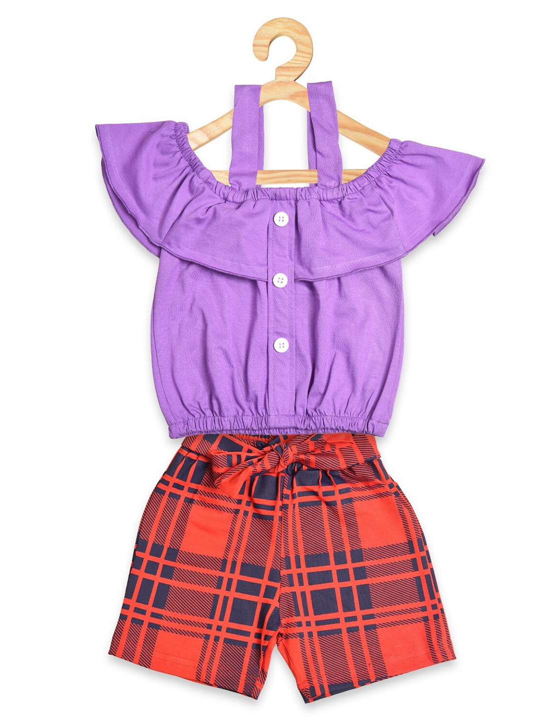 

POMY & JINNY Girls Pure Cotton Sleeveless Top with Shorts, Purple