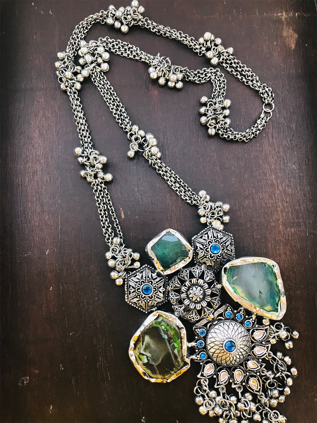 

The Opal Factory Women Silver-Plated Stone Studded Long Necklace, Green