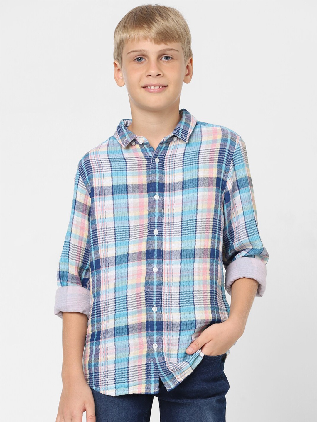 

Jack & Jones Junior Boys Tartan Checked Casual Cotton Shirt, Blue