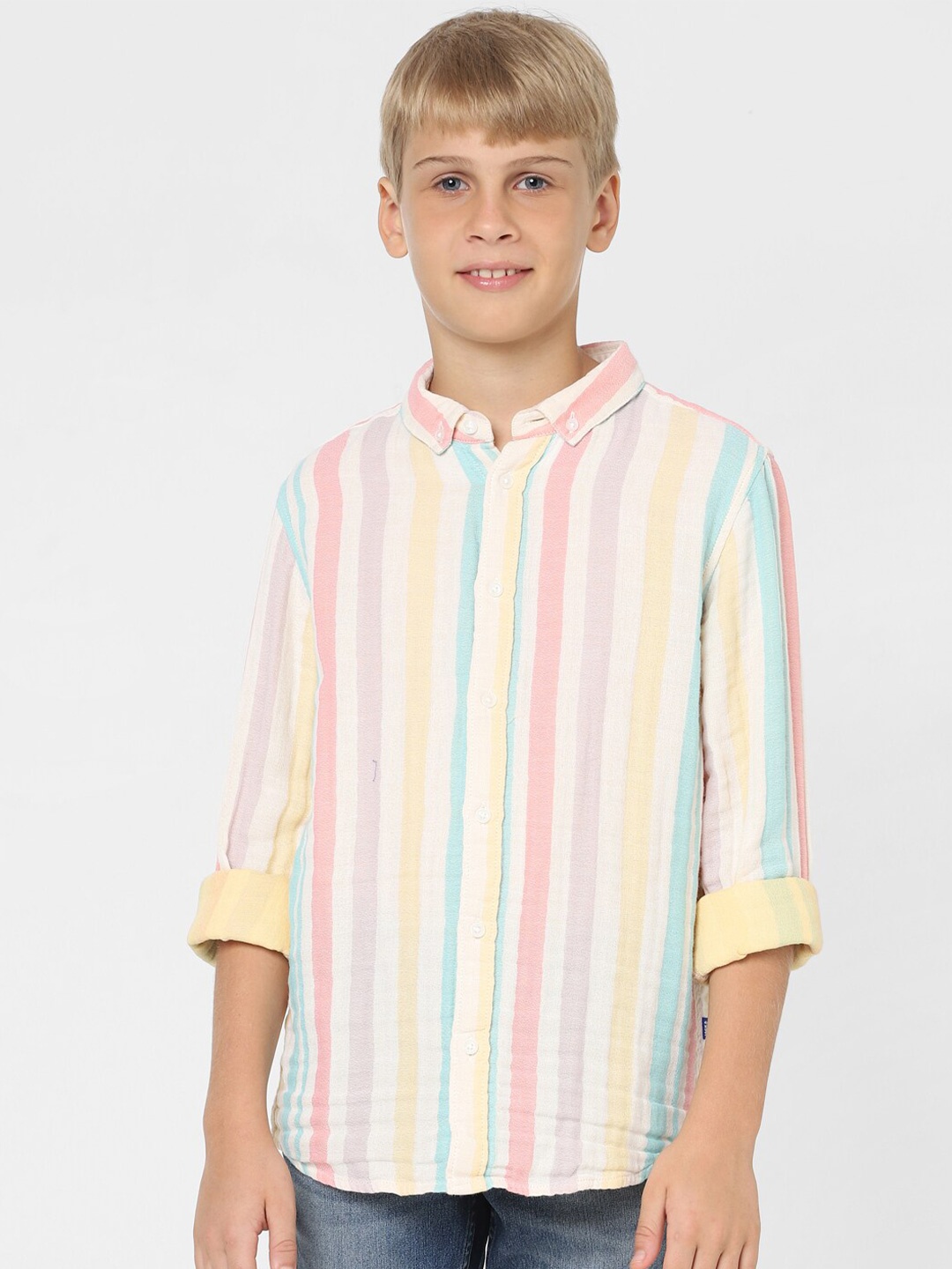 

Jack & Jones Junior Boys Striped Casual Cotton Shirt, Pink