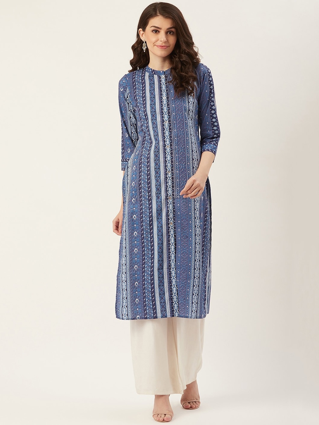 

Prakrti Women Geometric Printed Cotton Kurta, Blue