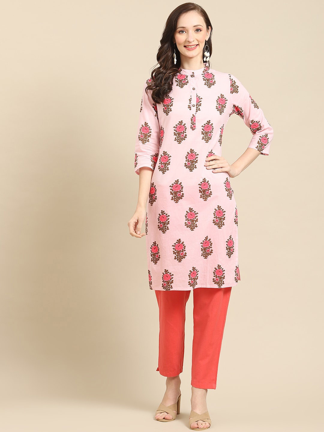 

Prakrti Women Floral Printed Cotton Kurta, Pink