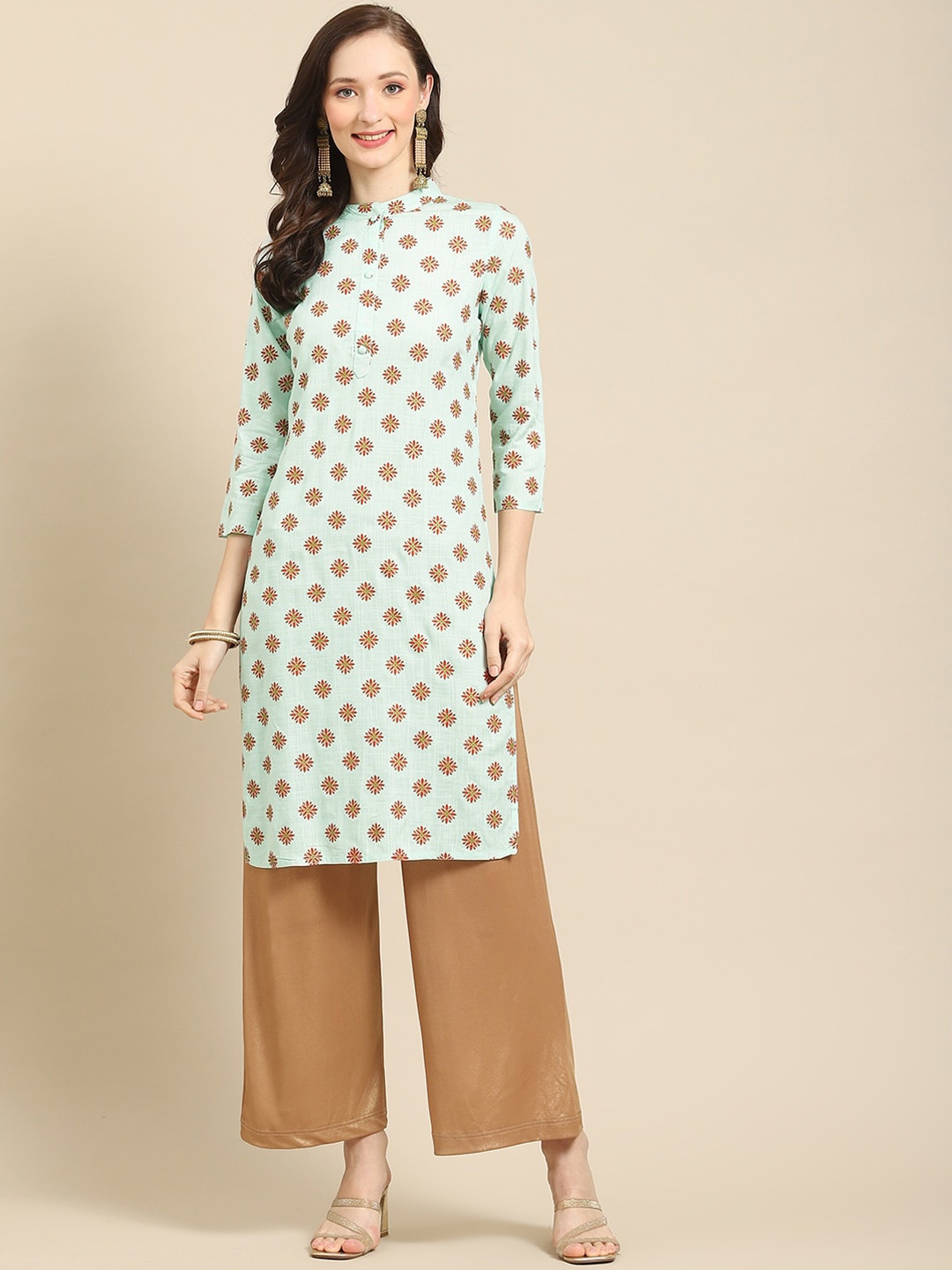 

Prakrti Women Floral Printed Kurta, Sea green