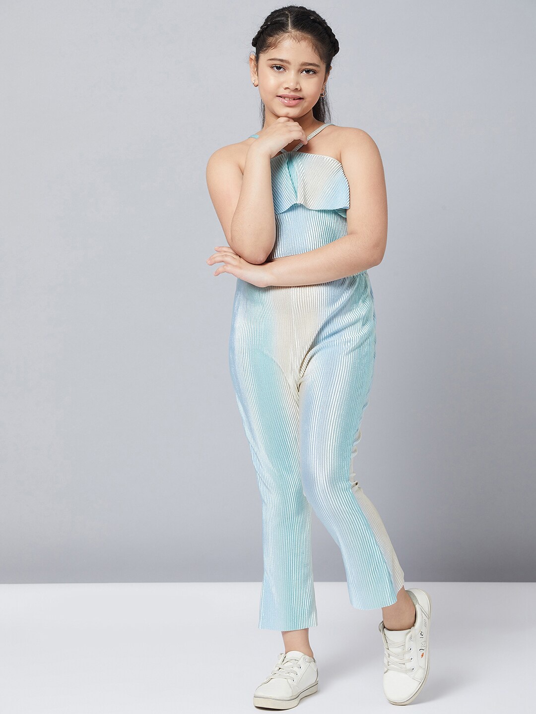 

Stylo Bug Girls Colourblocked Sleeveless Top with Trousers, Turquoise blue