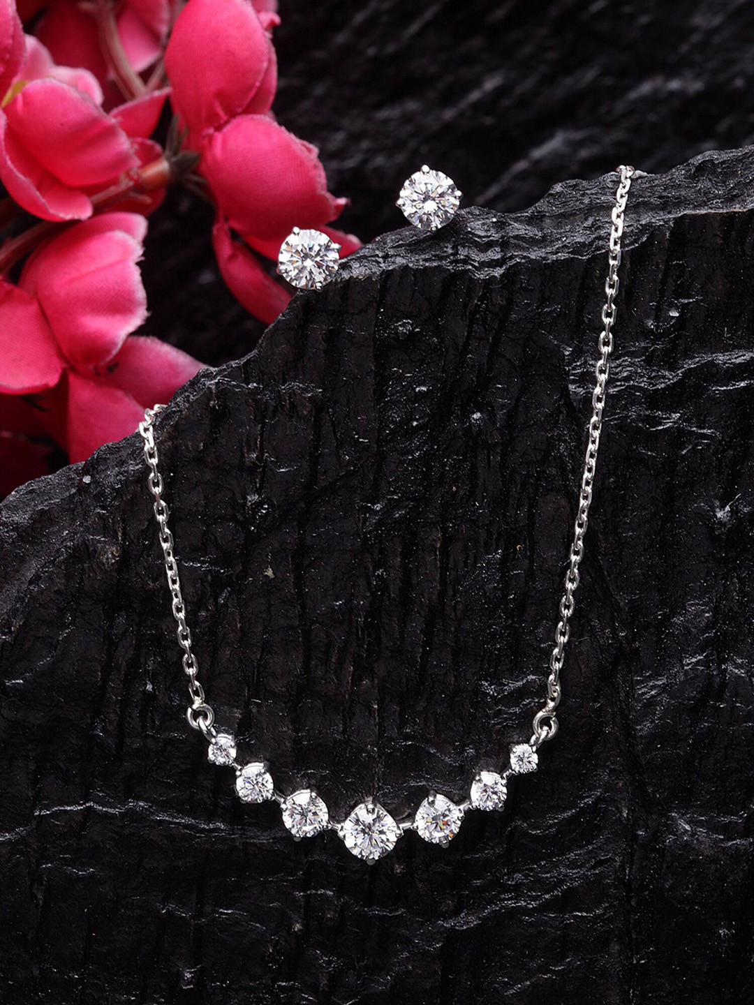 

Clara Women 925 Sterling Silver & Rhodium-Plated & CZ-Studded Necklace and Earrings, White