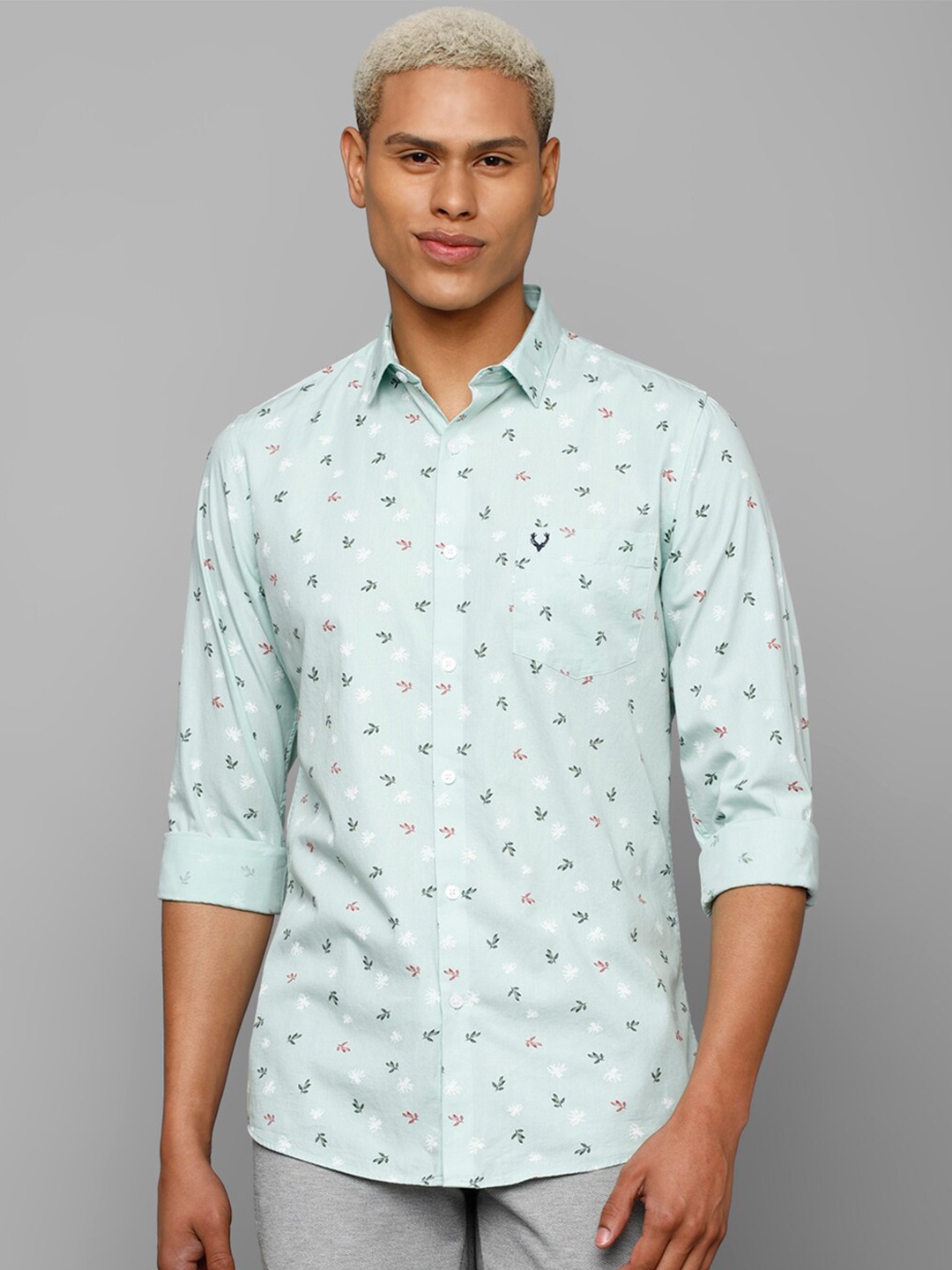 

Allen Solly Men Printed Casual Slim Fit Cotton Shirt, Sea green