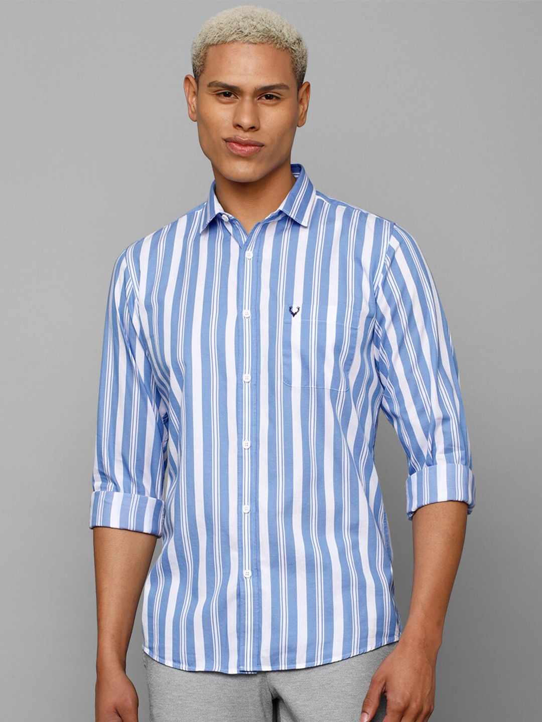 

Allen Solly Men Slim Fit Striped Casual Cotton Shirt, Blue